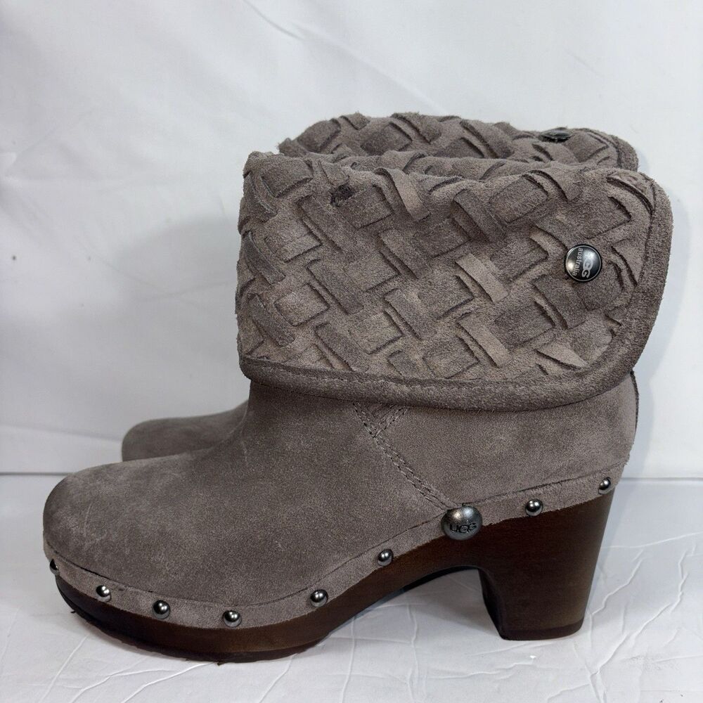 UGG Boot Lynnea Arroyo Weave Gray Ankle Size 6 Foldover Nubuck Suede Mint